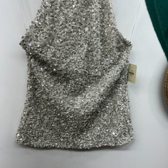 NEW Free People Silver Sequin Sequins High Neck Sparkle Turtleneck Tank Top XS - Picture 5 of 8
